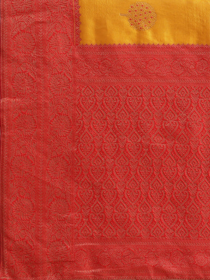 Women's Silk Blend Yellow Woven Design Designer Saree With Blouse Piece
