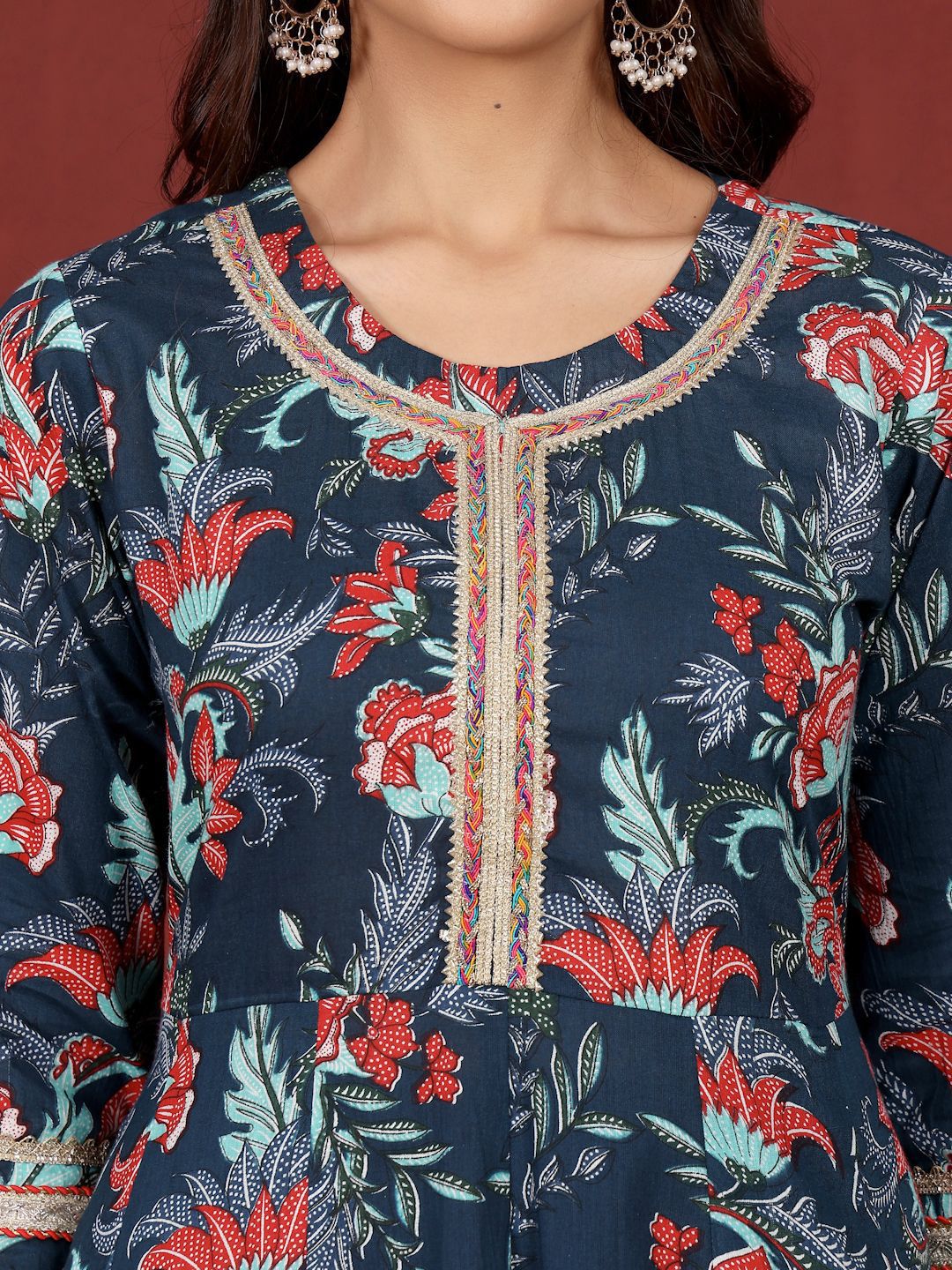 Dhiyona VA Women's Floral Printed Regular Pure Cotton Kurta with Trousers & With Dupatta