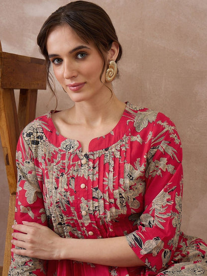 Women Floral Printed Regular Pure Cotton Kurta with Trousers