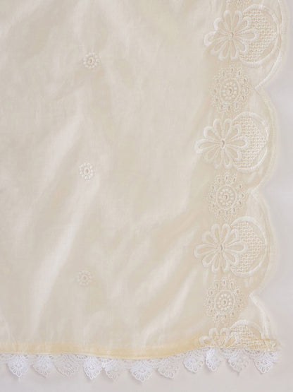 Indyancart IE Embroidered A-Line Mirror Work Pure Cotton Kurta with Trousers & Dupatta
