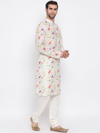 Men's Cream Cotton Blend Straight Kurta Pyjama Set