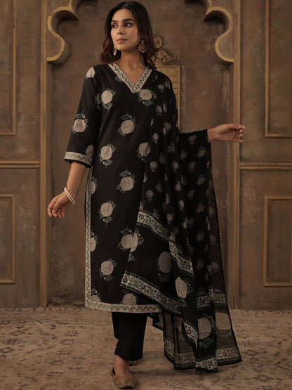 Women Floral Printed Regular Pure Cotton Kurta with Trousers & With Dupatta