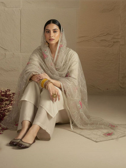 Indyancart VA Women Floral Regular Thread Work Kurta with Palazzos & With Dupatta
