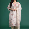 Dhiyona IE Floral Print Thread Work Linen Kurta with Trousers & Dupatta