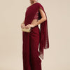 Women's Georgette Wine Solid Celebrity Saree With Blouse Piece