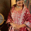 Dhiyona IE V-Neck Ethnic Motifs Woven Design Straight Kurta with Trouser & Dupatta