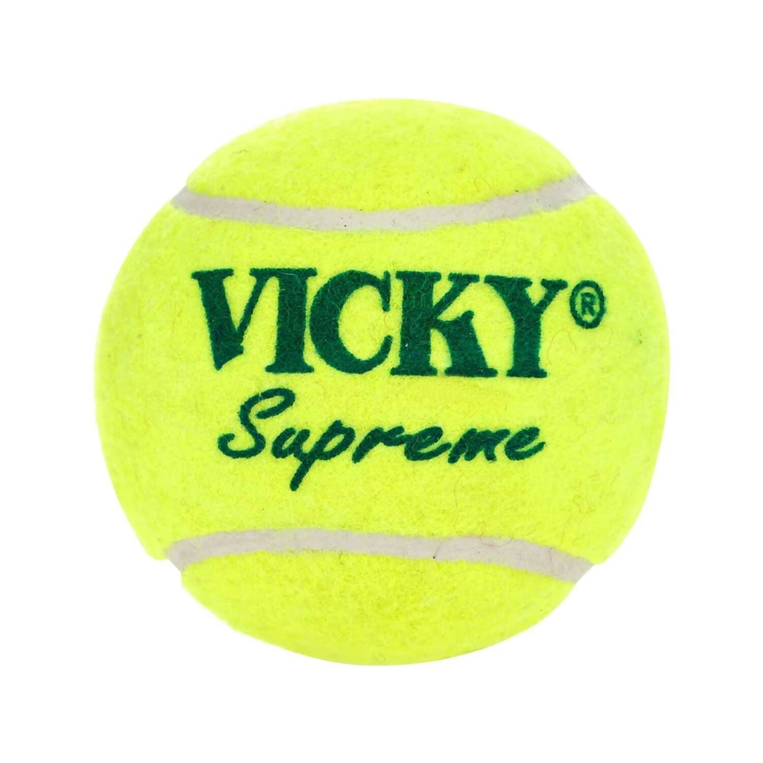 Vicky Supreme yellow tennis and cricket ball with heavy, durable rubber design suitable for games and sports activities