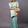 Women's Linen Blend Sea Green Woven Design Designer Saree With Blouse Piece