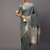 Women's Linen Blend Sea Green Woven Design Celebrity Saree With Blouse Piece
