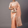 Women's Linen Blend Peach Woven Design Celebrity Saree With Blouse Piece