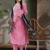 Dhiyona SN Women's Embroidered Pure Cotton Straight Kurta With Trousers & Dupatta