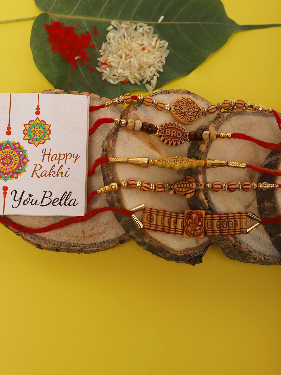 Anouk Set Of 5 Beaded Rakhis With Roli Rice & Greeting Card