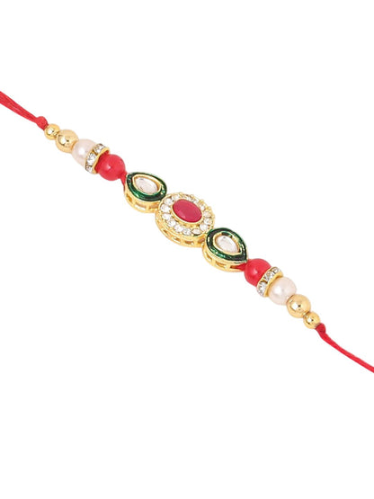 Anouk Set Of 2 Multicolor Oval Shape Kundan Studded & Beads Bhaiya Bhabhi Rakhi