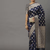 Women's Silk Blend Navy Blue Woven Design Woven saree With Blouse Piece