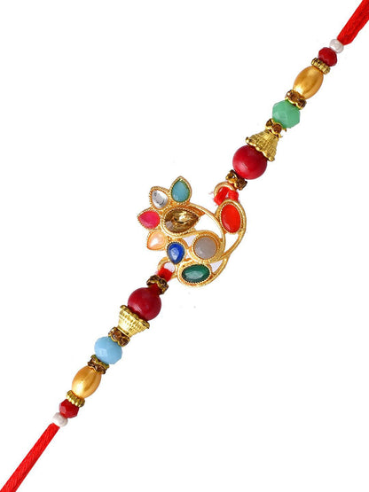 Anouk Red Beaded Embellished Rakhi With Roli Chawal & Greeting Card