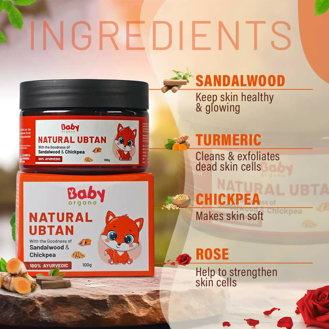 Babyorgano Natural Ubtan Face Pack, Skin Lightening and Tan Removal For Babies - Indyancart