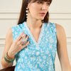 Dhiyona IE Floral Printed V-Neck Pure Cotton Tunic & Trouser
