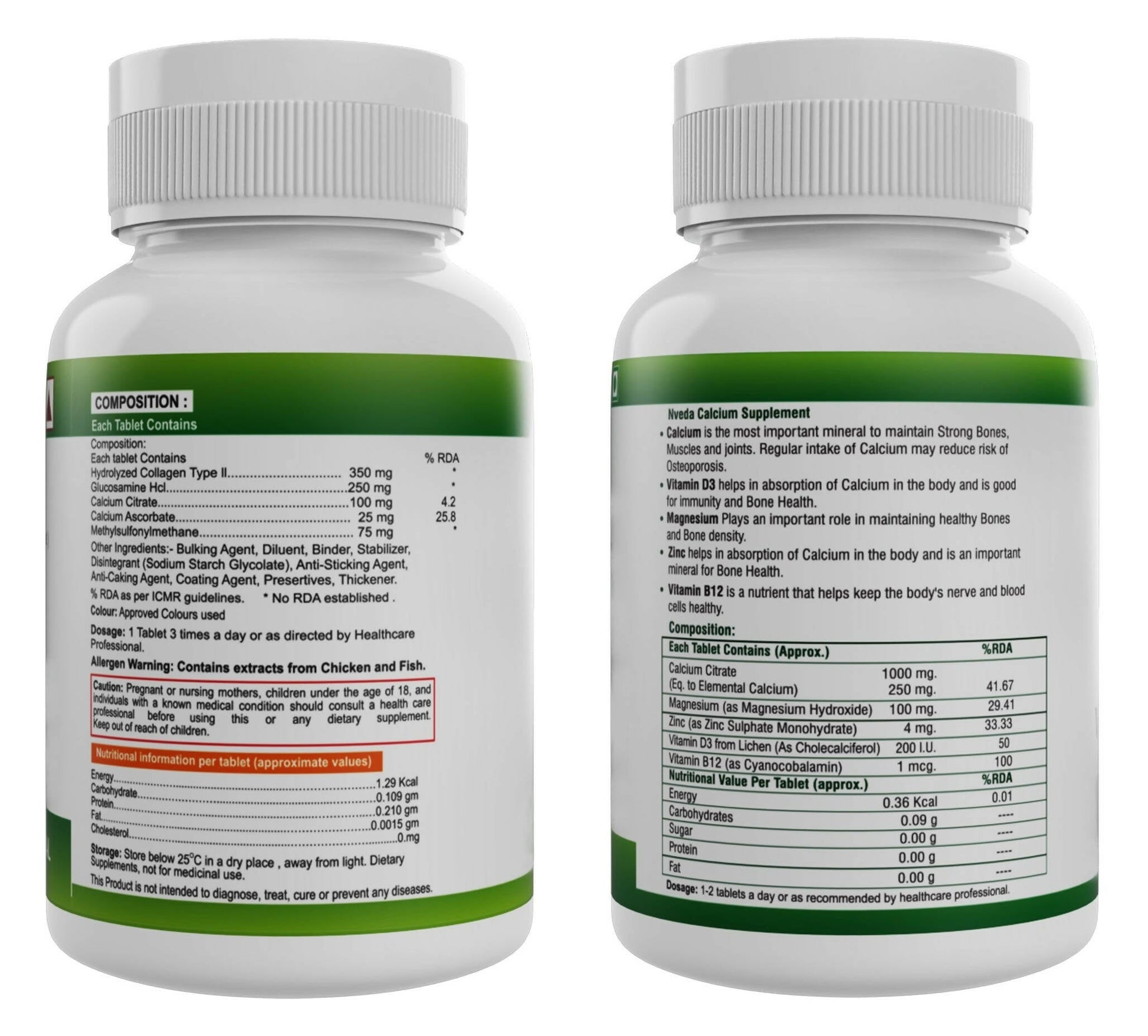 Nveda Joint Support Tablets and Calcium, Magnesium, Zinc, Vit D & B12 Tablets Combo - Indyancart