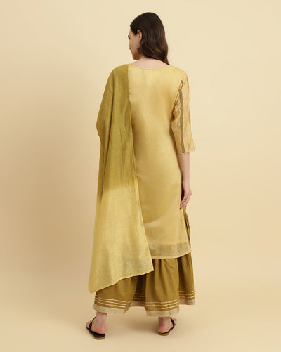 Indyancart VR Women's Striped Chanderi Kurta With Sharara And Ombre Dupatta