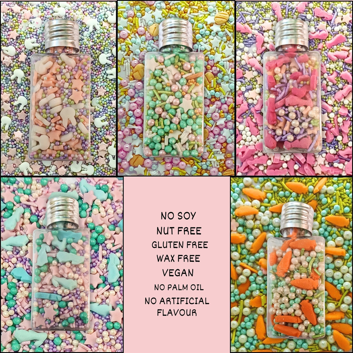 Confect Spring Sprinkles Edible | Vermecelli, Pearls & Stars Sprinkles Pack of 5 (EAST 4) - 100Gms