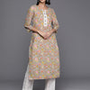 Dhiyona VR Women's Grey And Green Floral Printed Straight Kurta With Printed Trouser