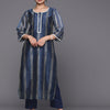 Dhiyona VR Women's Navy Blue Printed Straight Kurta With Lace Detailed Paired With Tonal Bottom