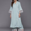 Dhiyona VR Women's Sea Green Organza And Lace Detailed Kurta Set