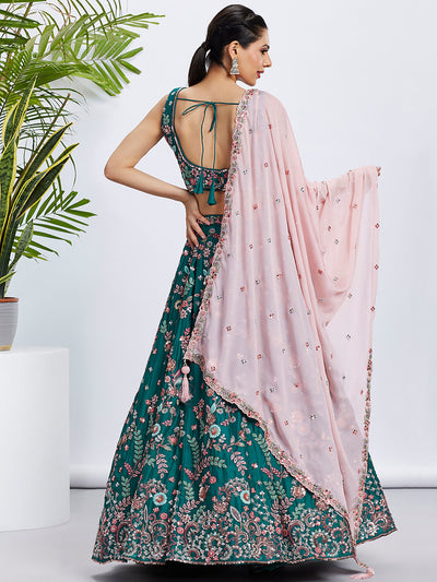 Women Green Pure Georgette Sequins and thread embroidery  Lehenga choli & Dupatta