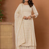 Dhiyona VR Women's Off-White Mirror And Thread Work, Scallop Lace Anarkali Kurta Paired Wirh Embroidered Bottom And Dupatta