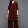Dhiyona VR Women's Maroon V Neck Kurta Set