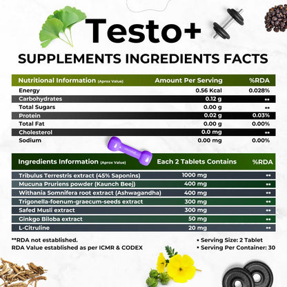 Health Veda Organics Plant Based Testo+ Veg Tablets - Indyancart