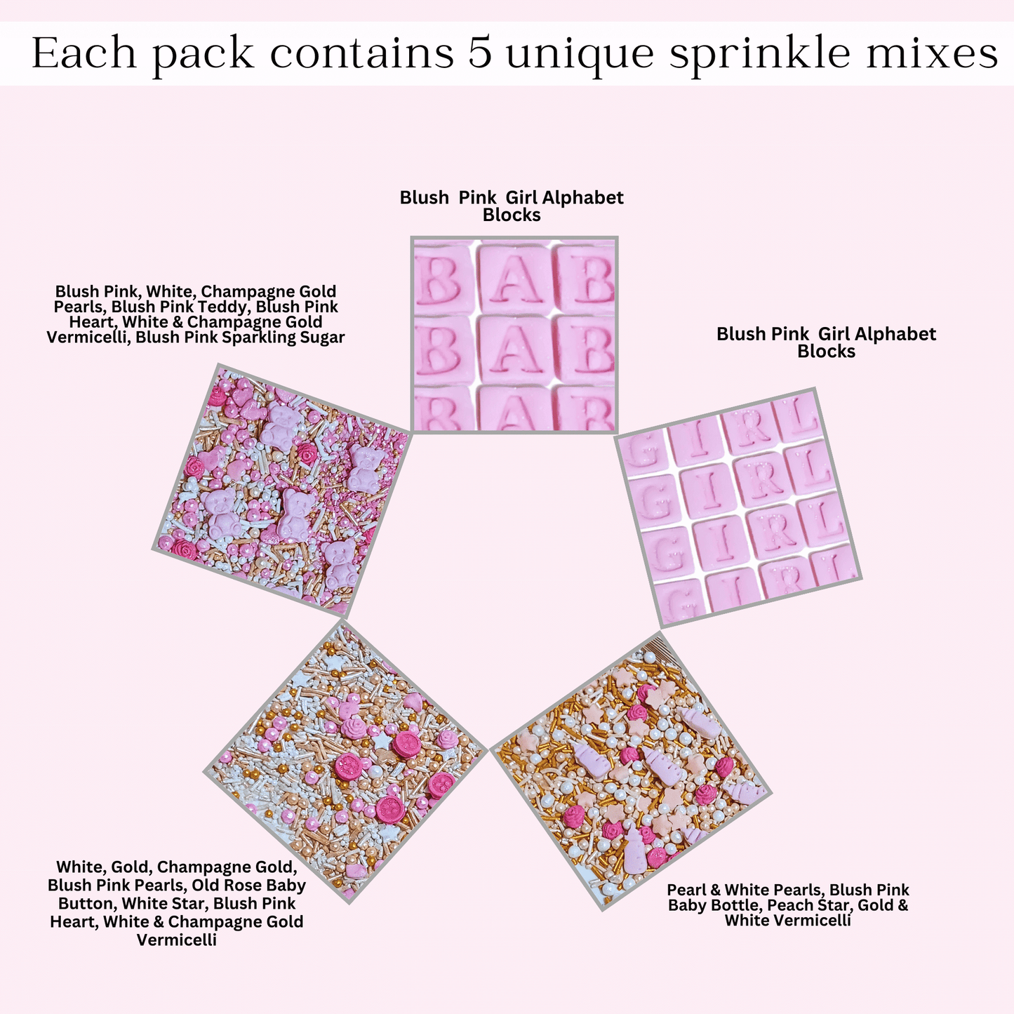Confect Girls Baby Shower Sprinkles | Mix Heart, Teddy, Baby Feed Bottle & Baby Feet Sprinkles