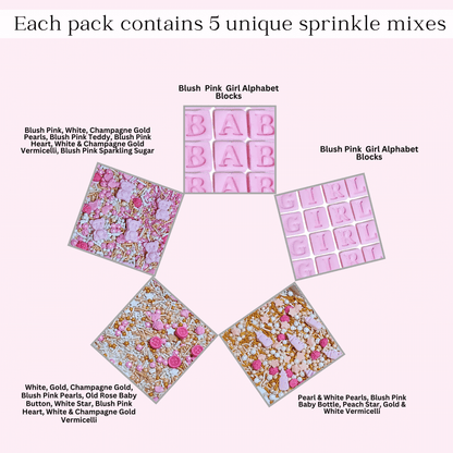 Confect Girls Baby Shower Sprinkles | Mix Heart, Teddy, Baby Feed Bottle & Baby Feet Sprinkles