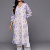 Dhiyona VR Women's Lavender Floral Printed V- Neck Three Quarter Sleeve Straight Kurta