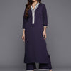Dhiyona VR Women's Navy Blue Cotton Lace Detailed Kurta Set