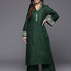 Dhiyona VR Women's Green Embroidered Long & Flared Sleeves Kurta With Tonal Bottom