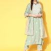 Dhiyona VR Women's Sea Green Embroidered Kurta Paired With Tonal Trouser And Dupatta