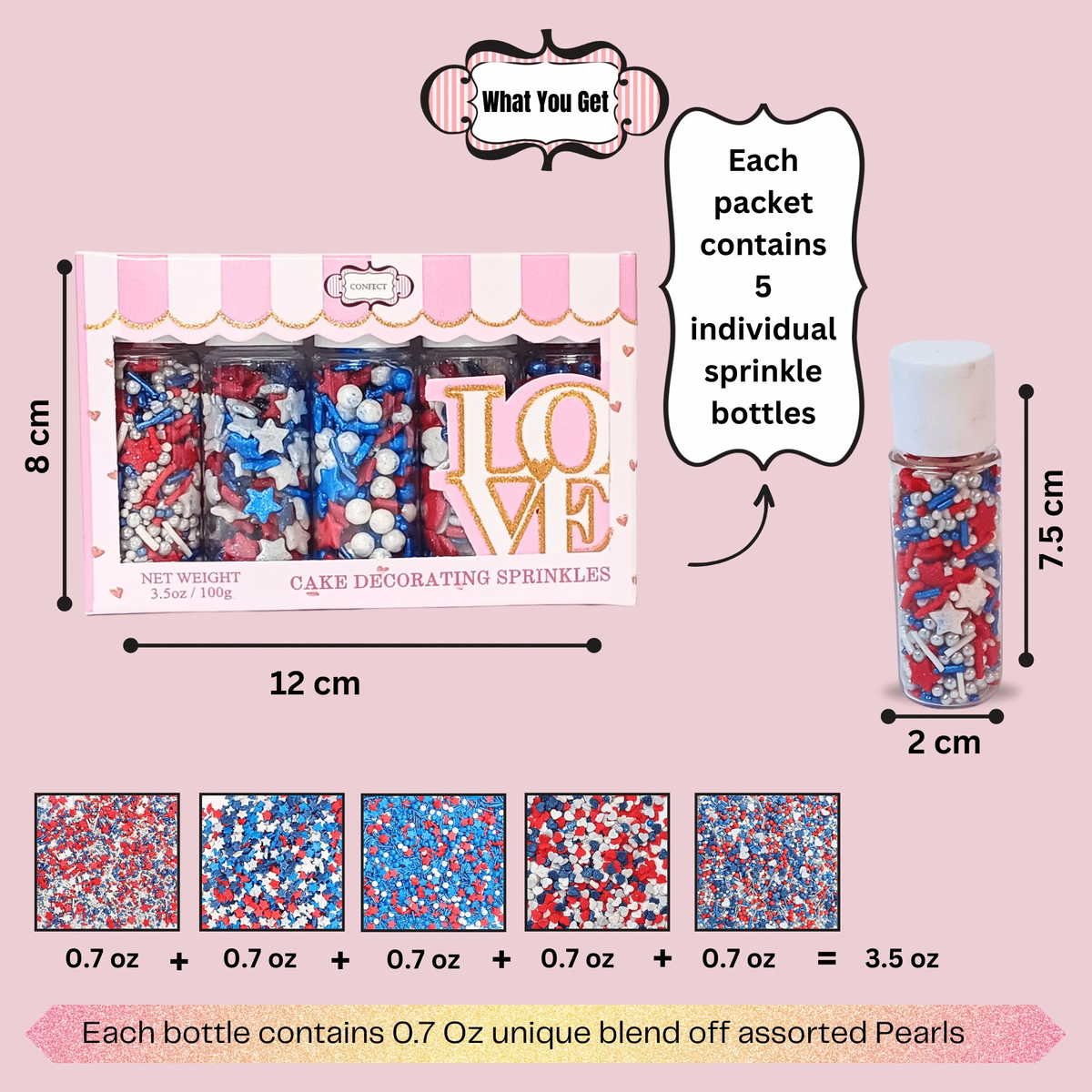 Confect Heart & Star Sprinkles | Pearls & Jimmies | Ultimate Avenger Patriotic Sprinkles