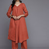 Dhiyona VR Women's Orange Solid A-Line Kurta Paired With Tonal Bottom