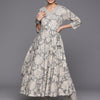 Dhiyona VR Women's Grey Floral Printed Angrakha Style Anarkali Kurta Paired With Printed Bottom