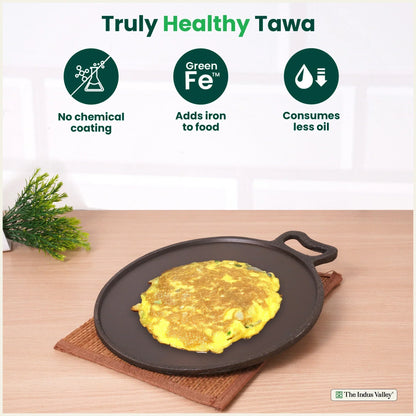 The Indus Valley Super Smooth Cast Iron Tawa,Pre-seasoned, Nonstick, 100% Pure, Toxin-free, Spatula, 26.7cm/30.2cm