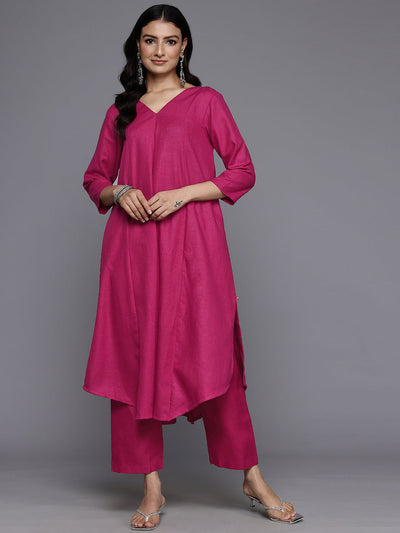 Indyancart VR Women's Magenta Solid A-Line Kurta Paired With Tonal Bottom