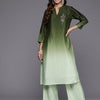Dhiyona VR Women's Mandarin Collar Placement Embroidered Kurta Paired With Tonal Bottom