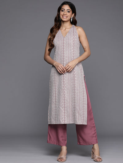 Indyancart VR Women's Mauve Woven Design Sleeveless Kurta, Paired With Solid Bottom