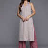 Dhiyona VR Women's Mauve Woven Design Sleeveless Kurta, Paired With Solid Bottom