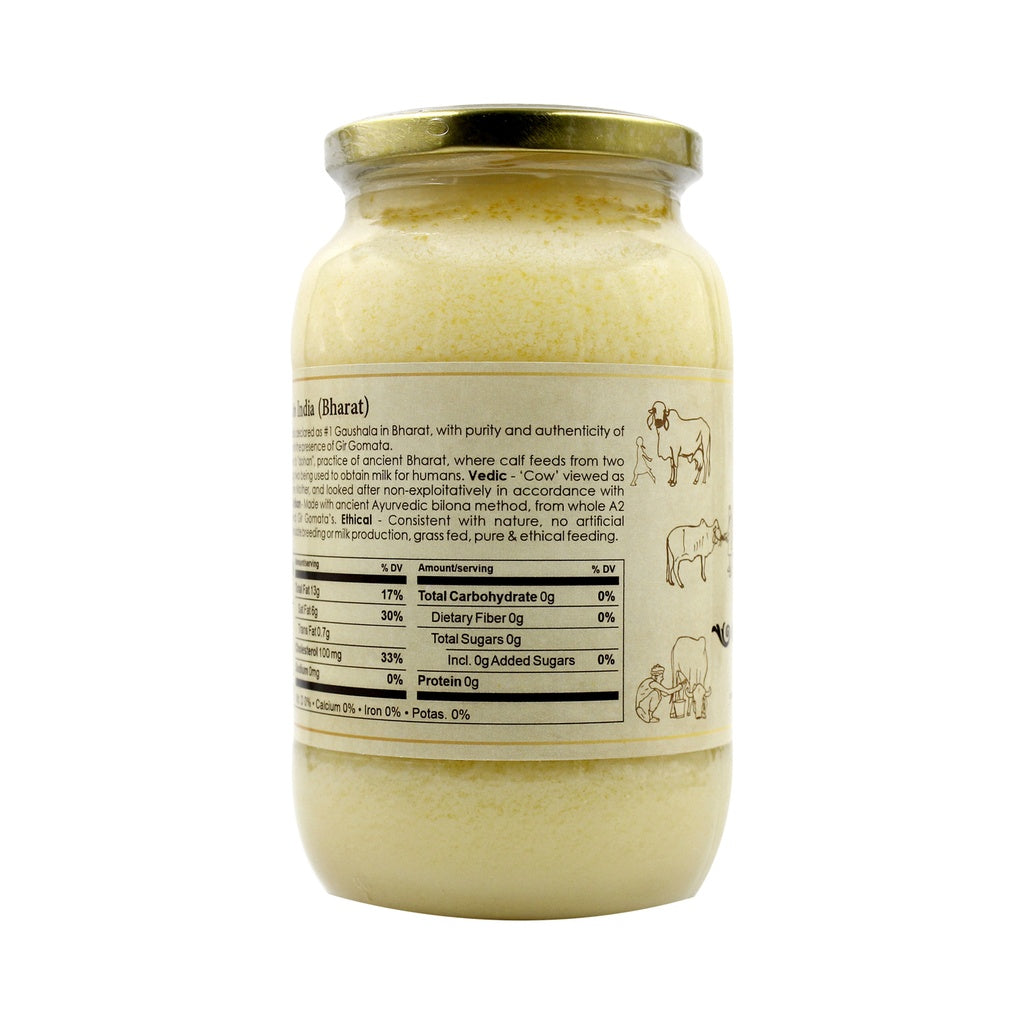 Gir Ahinsak Gau Ghee A2 Bilona from Gir Gauveda, traditional pure breed cow ghee with rich, golden color and creamy texture.
