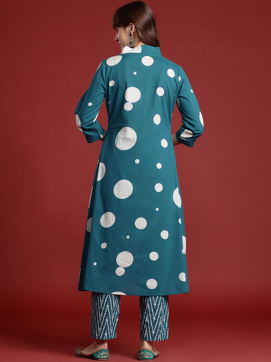 Printed Pleated Pure Cotton Kurta with Trousers