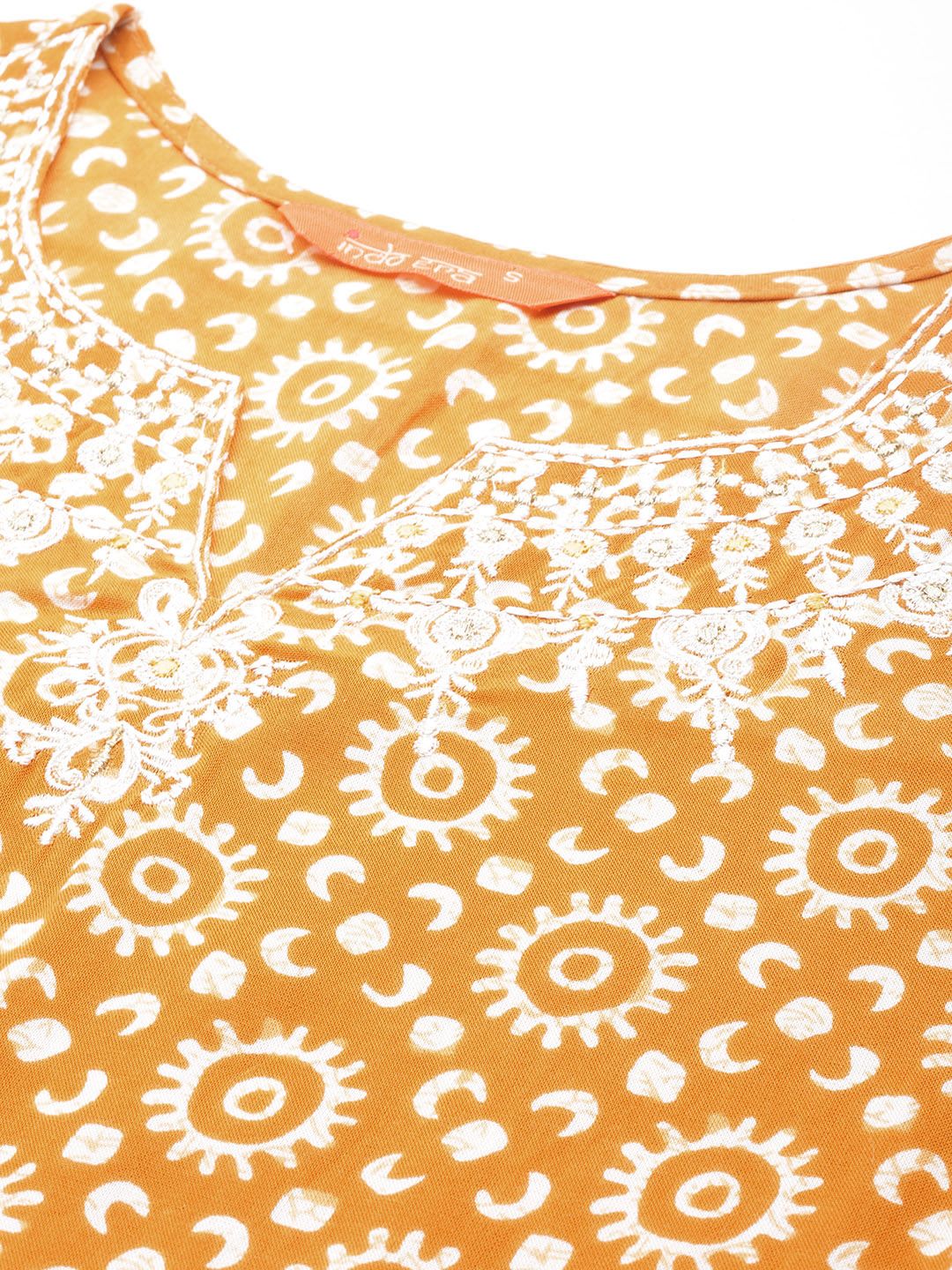 Indyancart IE Women Ethnic Motifs Printed Thread Work A-Line Kurta