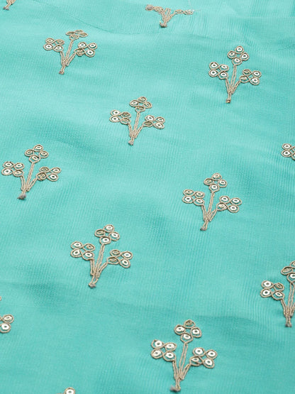 Women Sea Green Embroidered Liva Kurta with Trousers & Dupatta