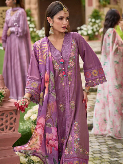 Indyancart IE Women Floral Embroidered Panelled Thread Work Kurta with Trousers & With Dupatta